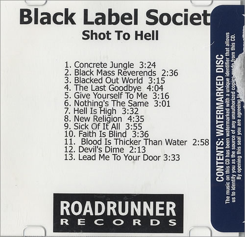 Black Label Society Shot To Hell US Promo CD-R acetate (491691)